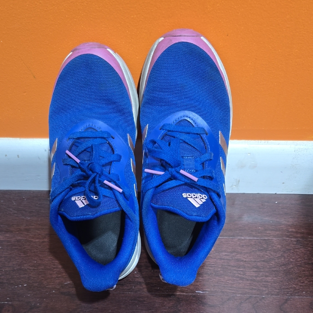 Girls' Adidas Royal Blue Sneakers with Pink Highlights Size 4.5Y
